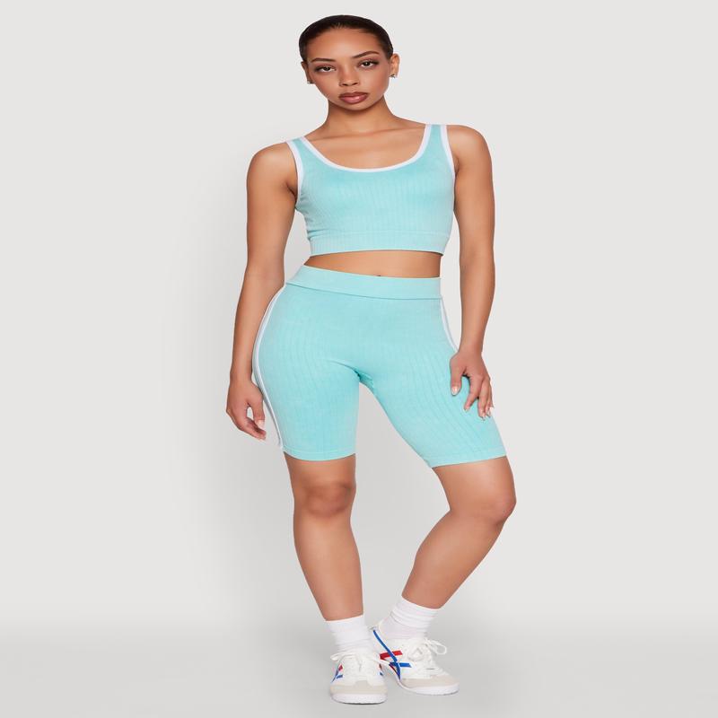 Mineral Wash Varsity Stripe Biker Shorts