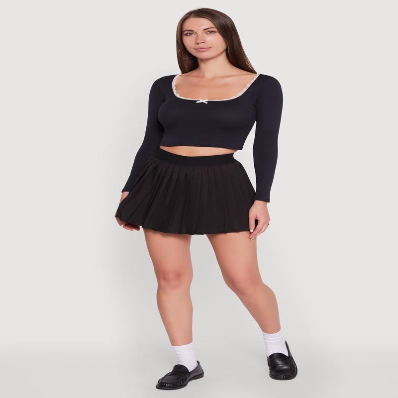 Trendy High Waisted Pleated Mini Skirt