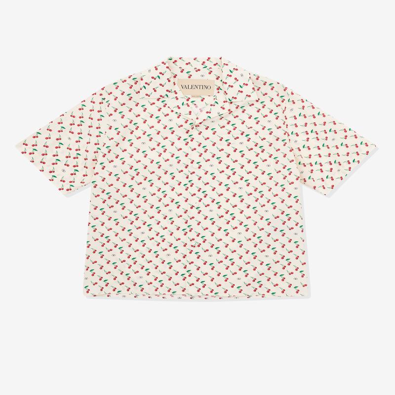 Valentino - Mens Cotton Poplin Bowling Shirt With Cherryfic Print - (Butter)