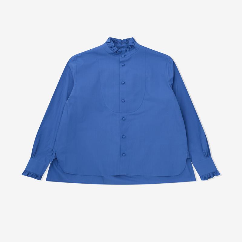 Valentino - Mens Cotton Poplin Shirt With Plastron And Ruffles - (Provence Blue)