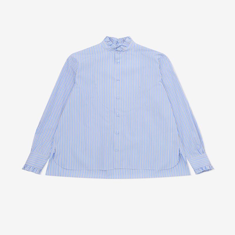 Valentino - Mens Striped Cotton Shirt With Plastron And Ruffles - (Sky Blue)
