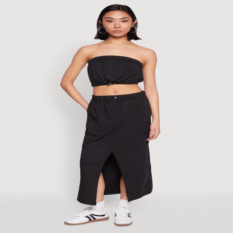 Almost Famous Fleece Slit Front Cargo Skirt