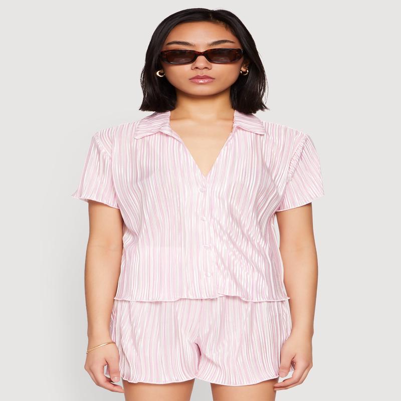 Almost Famous Plisse Striped Shirt