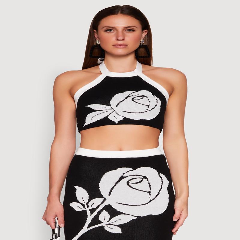 Contrast Trim Floral Print Crop Top