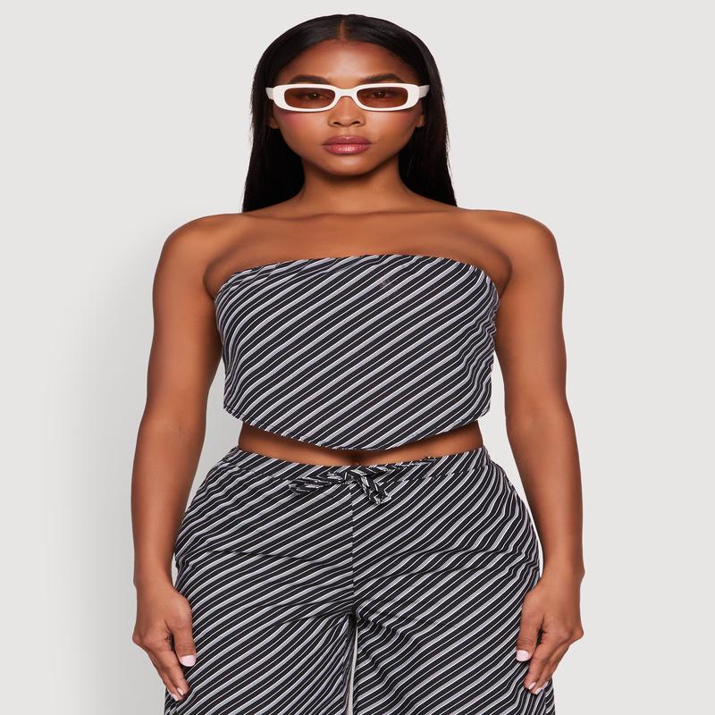 Cropped Pinstripe Tube Top