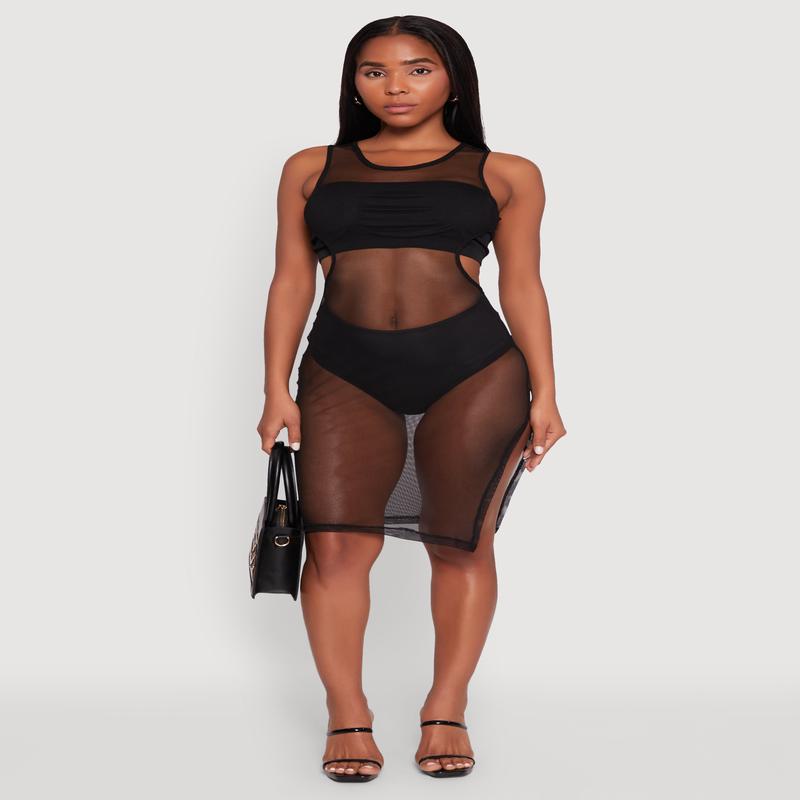 Mesh Side Slit Cut Out Maxi Top