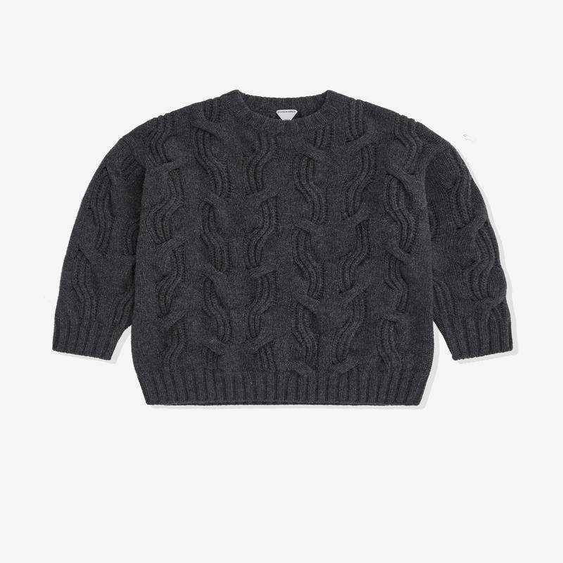 Bottega Veneta - Womens Wool Twisted Cable Sweater - (Charcoal)