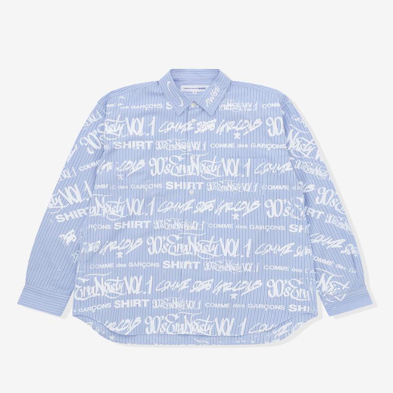 CDG Shirt - Mens A$AP Nast All Over Printed Shirt - (Pinstripe/White Print)