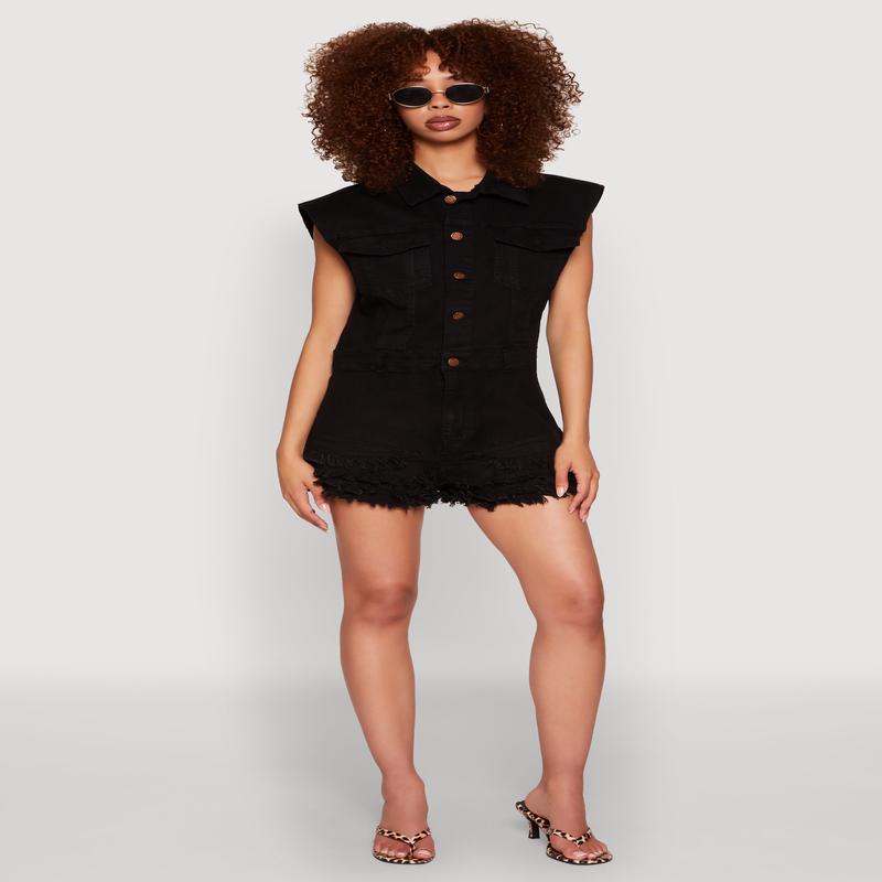 Daisy Tiered Frayed Denim Romper