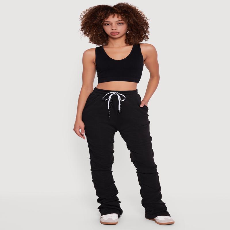 Double Drawstring Pleated Straight Leg Sweatpants