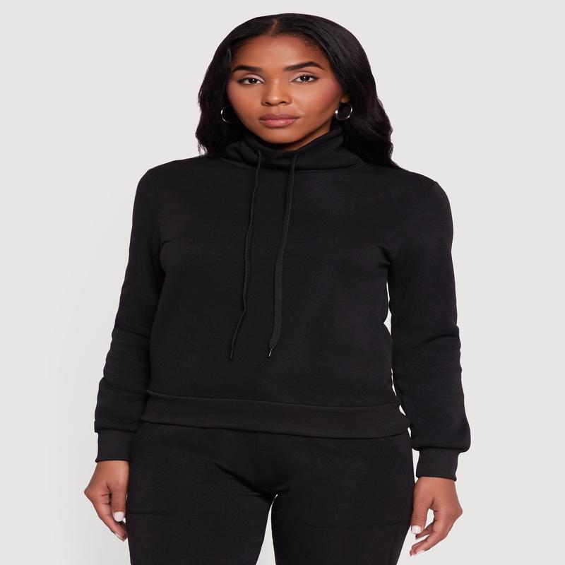 Drawstring Funnel Neck Pullover Sweatshirt