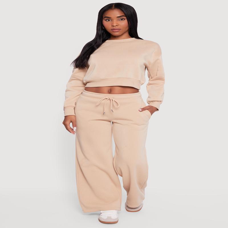 Drawstring Waist Pull On Wide Leg Sweatpants