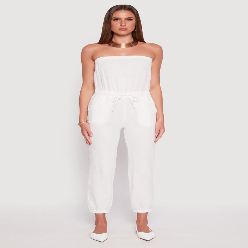 Drawstring Waist Strapless Jumpsuit