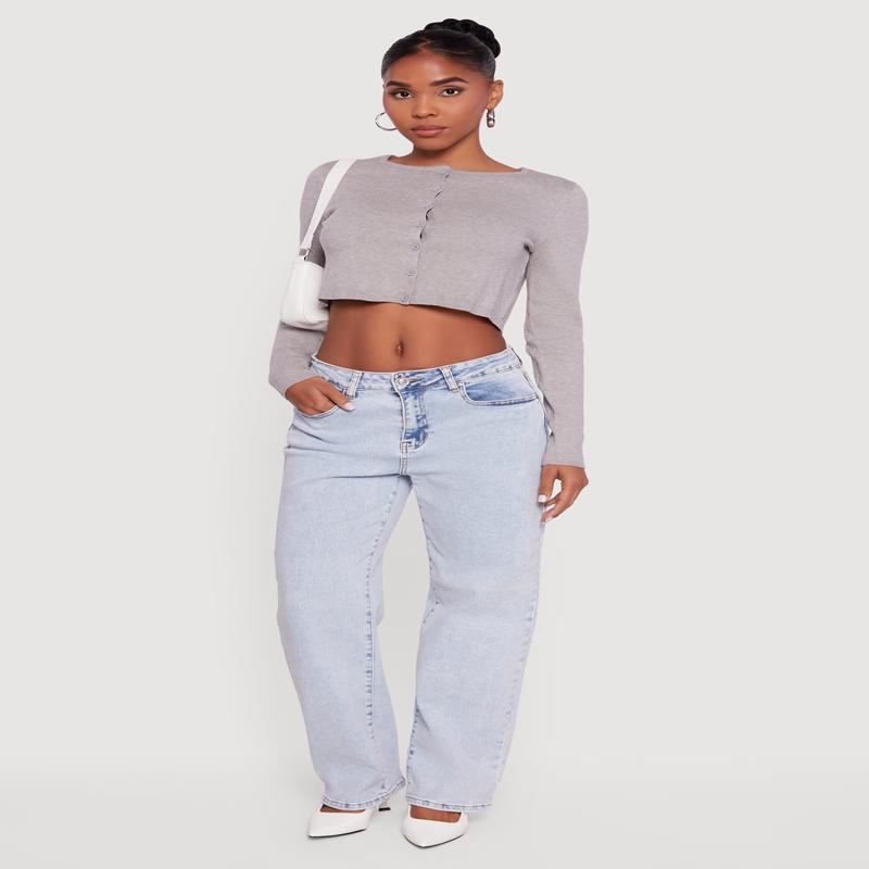 Long Sleeve Button Front Cropped Cardigan