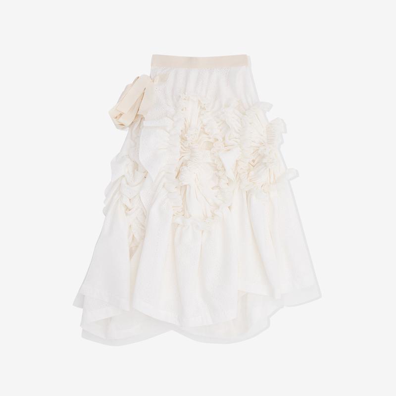 Tao - Womens Gathered Midi Skirt - (Off White)