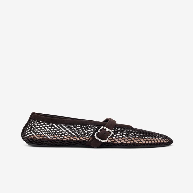 Alaa - Womens Fishnet Ballet Flats - (Dark Brown)