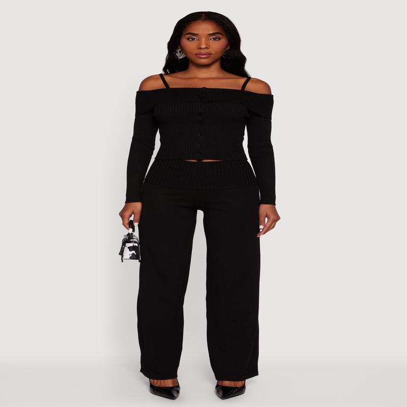 Fold Over Pull On Wide Leg Pants