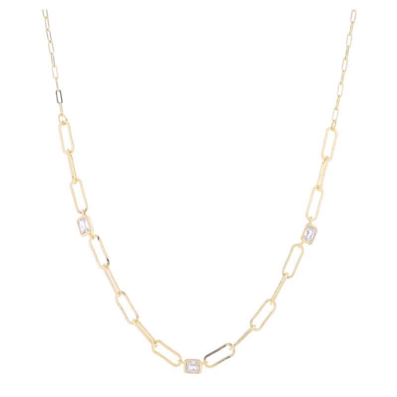 Jane Marie Paperclip Chain with Clear Crystal Accents