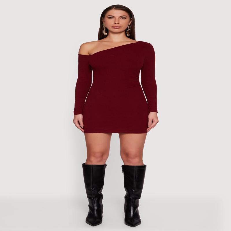 One Shoulder Long Sleeve Bodycon Dress