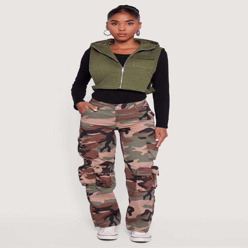 Side Buckle Hooded Zip Front Quilted Vest