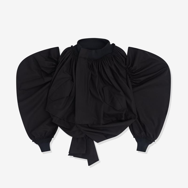 Tao - Womens High Neck Gathered Jacket- (Black)