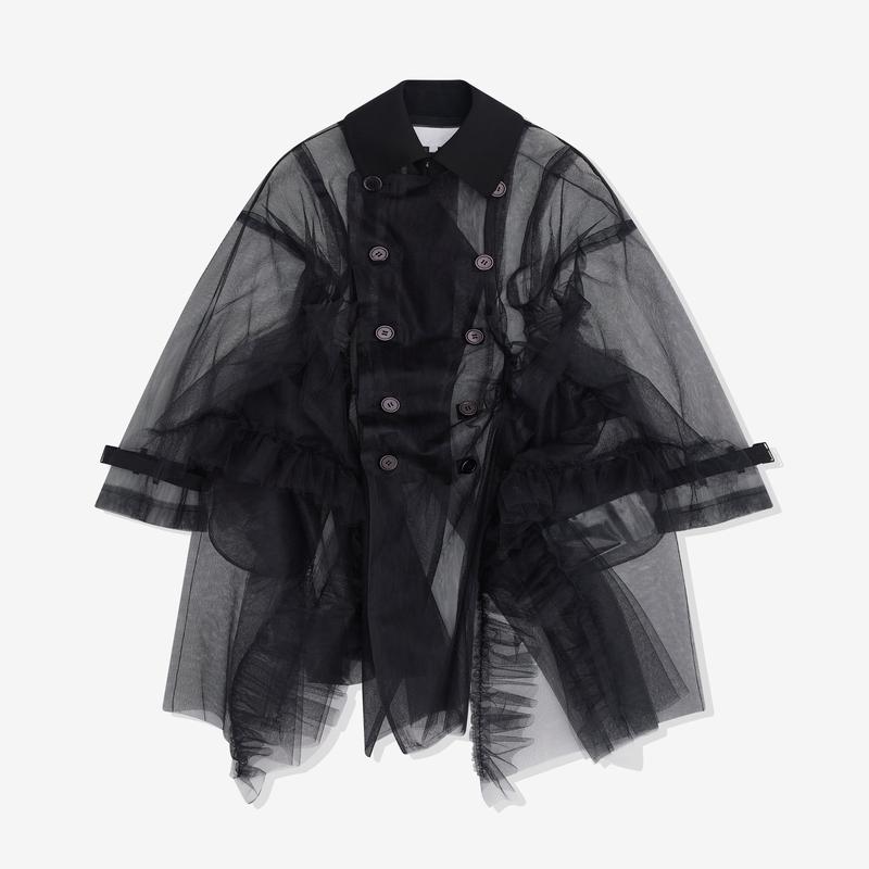 Tao - Womens Tulle Double Breasted Coat - (Black)