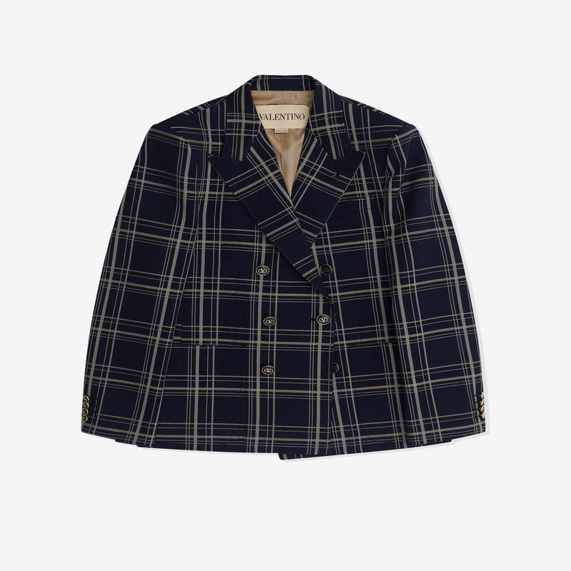 Valentino - Mens Check Pattern Double Breasted Jacket - (Navy/Grey)