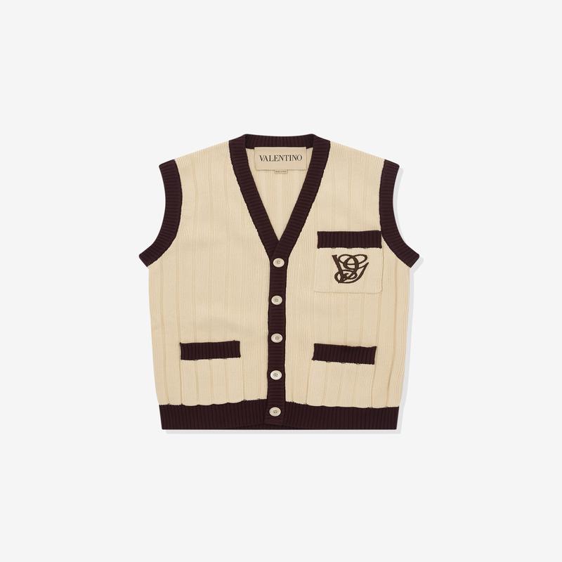 Valentino - Mens Ribbed Cotton Waistcoat - (Butter/Testa Di Moro)