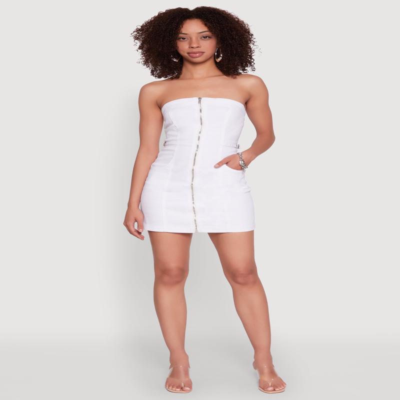 Denim Zip Front Mini Tube Dress