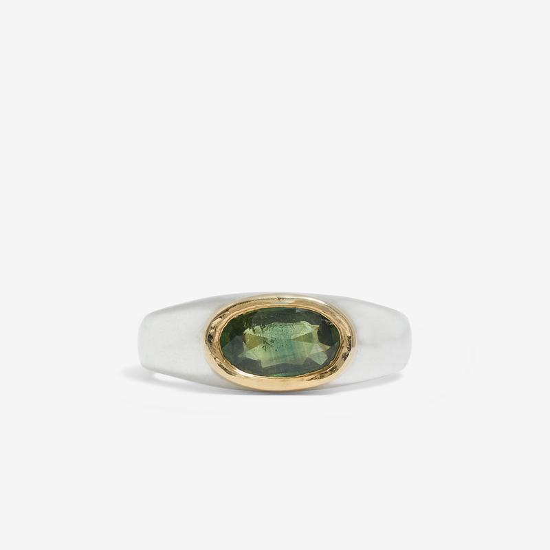 Frederick Grove - Green  And Blue Sapphire Cushion Ring - (Silver)