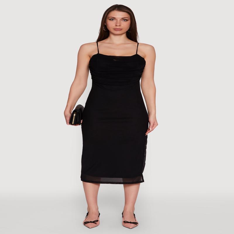 Haute Monde Mesh Overlay Side Slit Bustier Dress