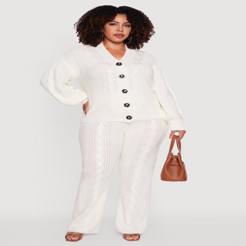 Plus Size High Waist Cable Knit Pants