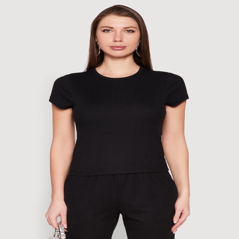Ribbed Knit Short Sleeve Tee