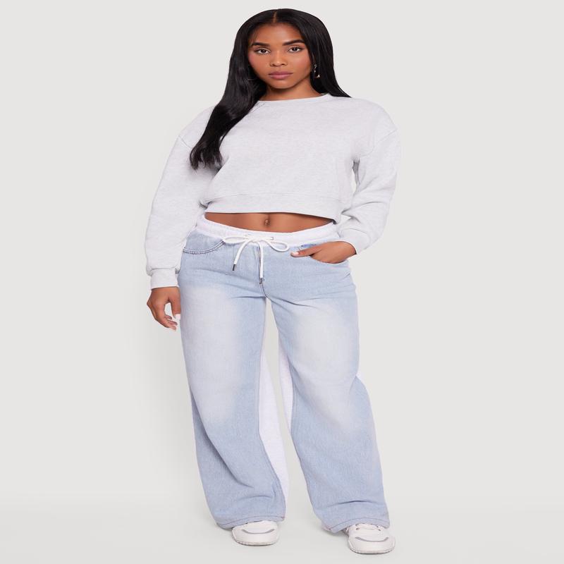 Crew Neck Cropped Pullover Sweatshirt