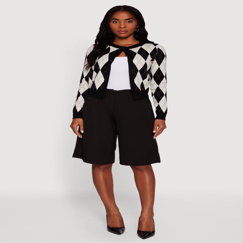 Argyle Plaid Button Front Cardigan