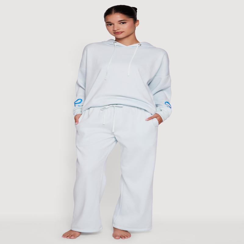 Bow Graphic Detail Pajama Fleece Hoodie and Pants