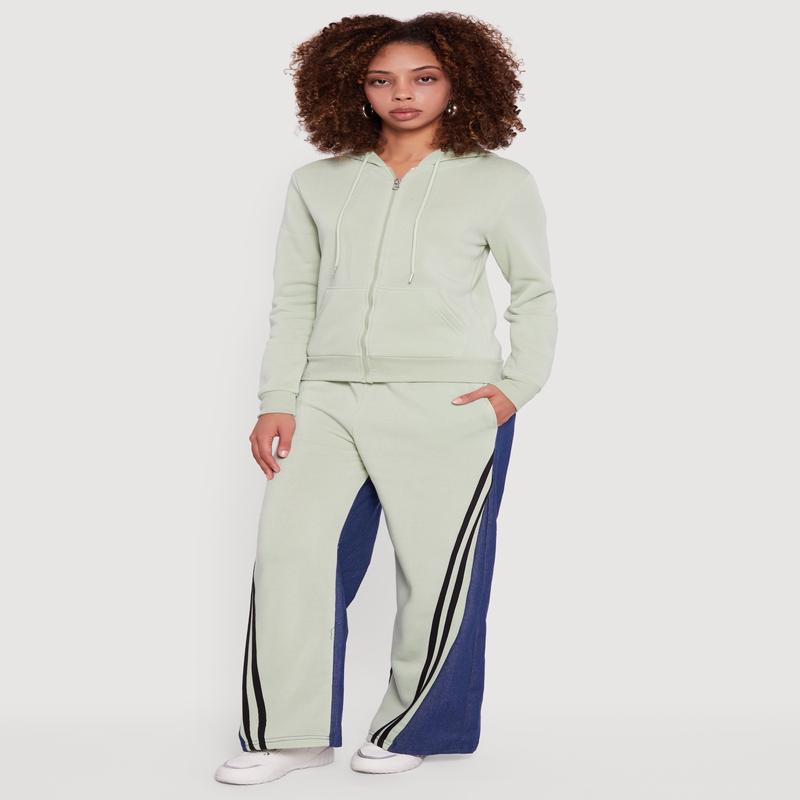 Denim Color Block Varsity Stripe Wide Leg Pants