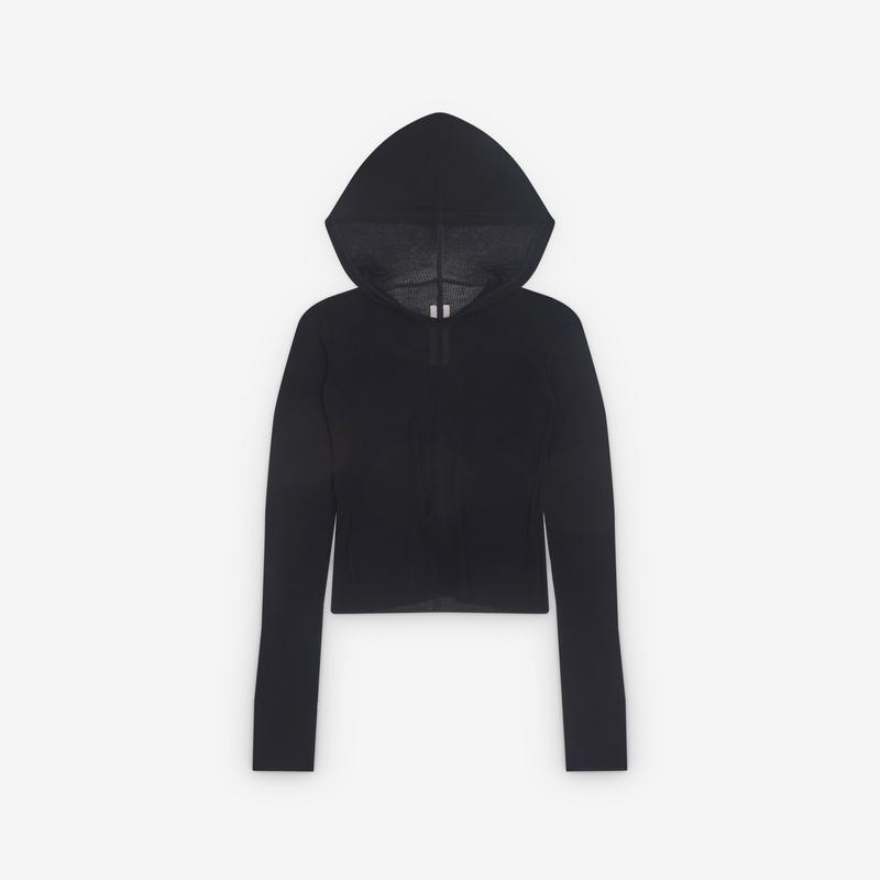 Rick Owens - Womens Cropped Hooded Rib Long Sleeve T-Shirt - (Black)