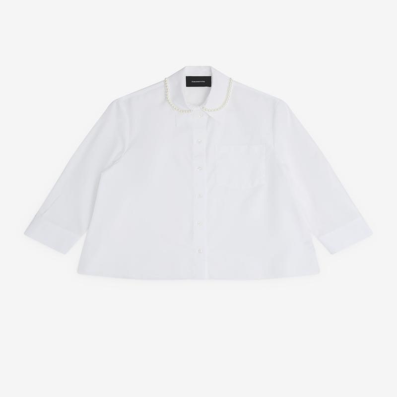 Simone Rocha - Womens Cropped Pearl Trim Shirt - (White)