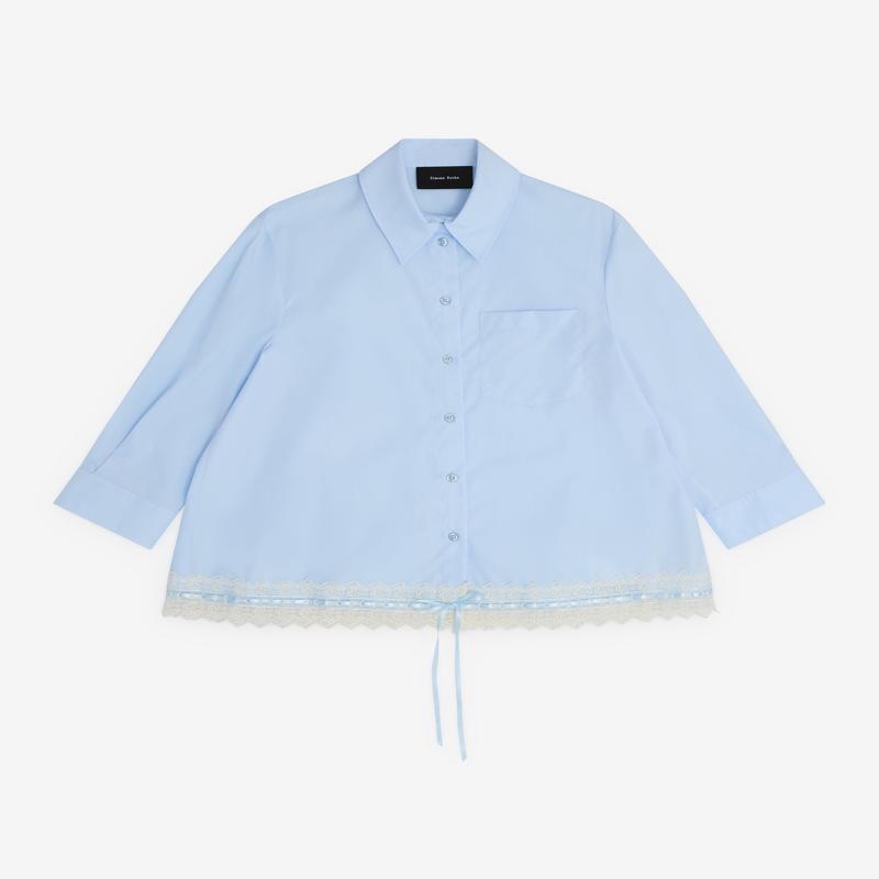 Simone Rocha - Womens Cropped Ribbon Trim Shirt - (Baby Blue)