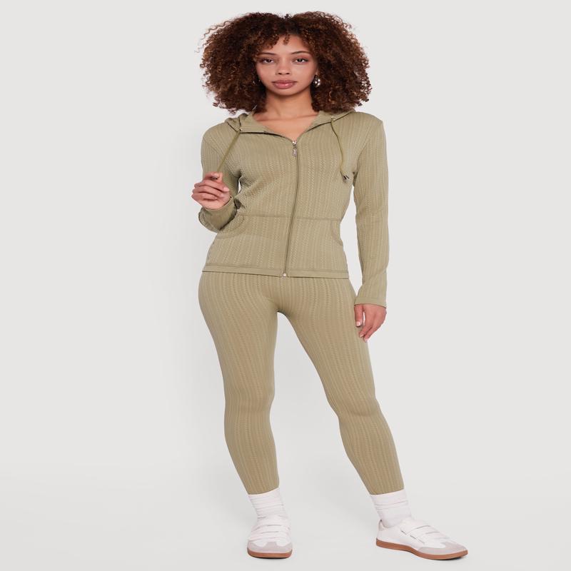 Textured Knit Seamless High Waisted Leggings