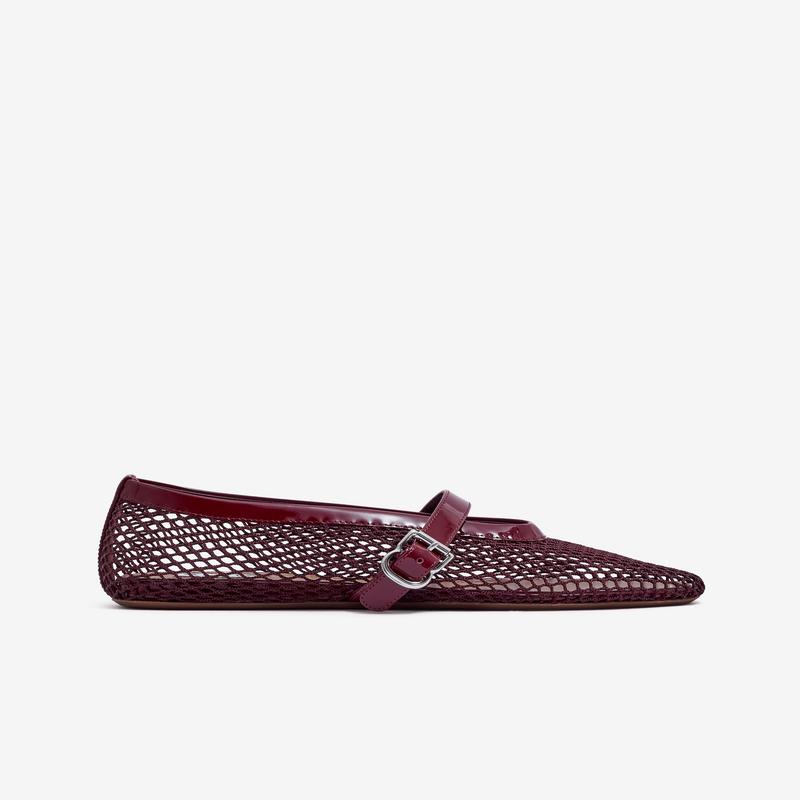 Alaa - Womens Fishnet Ballet Flats - (Dark Red)