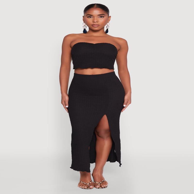 Almost Famous Textured Knit Side Slit Skirt