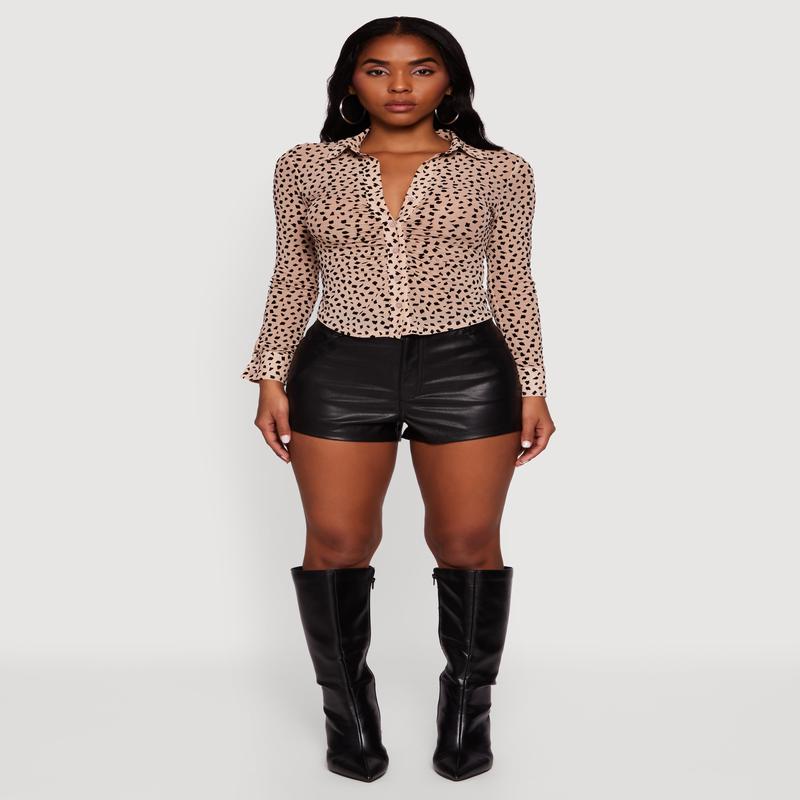 Dalmatian Velvet Burnout Mesh Blouse with Button Front