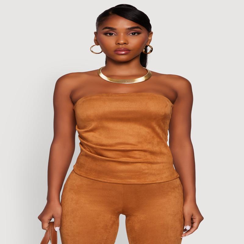 Faux Suede Ruched Side Tube Top