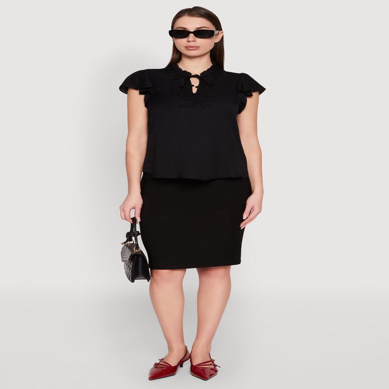 Iris Crochet Detail Flounce Sleeve Blouse