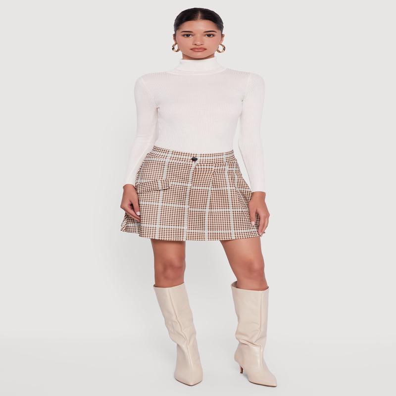 Plaid Pleated Mini Skirt with Faux Pocket