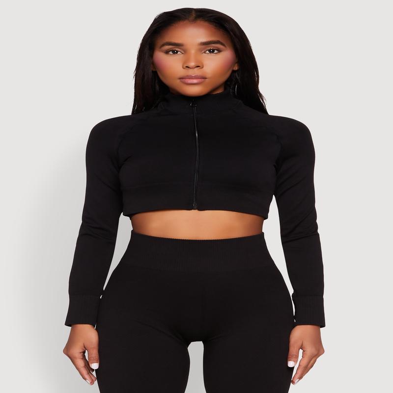 Seamless Mock Neck Zip Front Track Jacket