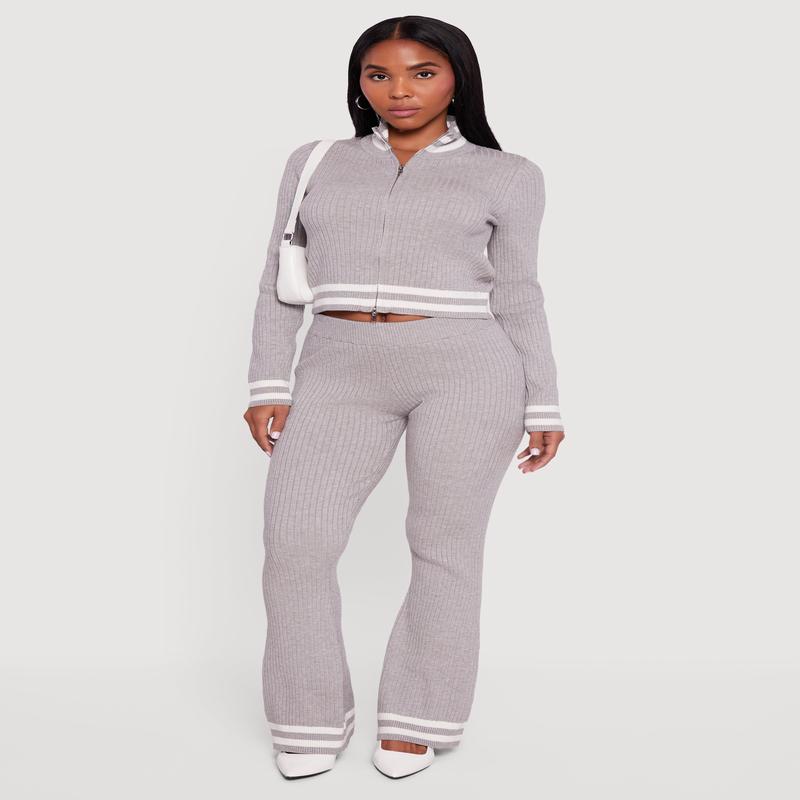 Varsity Stripe Ribbed Knit Boot Cut Pants