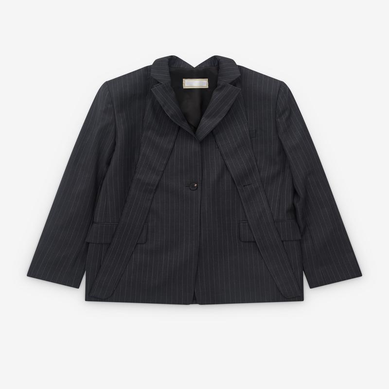 Litkovska - Women's Double-Layer Lapel Jacket - (Grey Pinstripe)